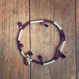 Madewell Beaded Tassle Bracelet Fringe Goldtone